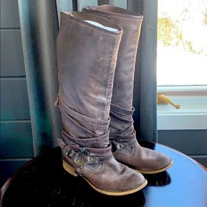 Brown leather riding boots